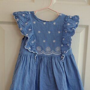 Cat and Jack Chambray Lace Blue Dress size 4T ruffle sleeve